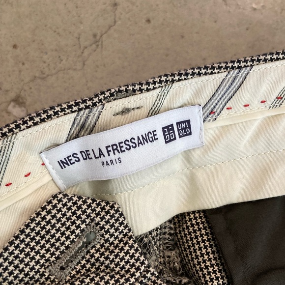 ines de la fressange uniqlo checked houndstooth wide leg pants slacks size 0 - Picture 3 of 4